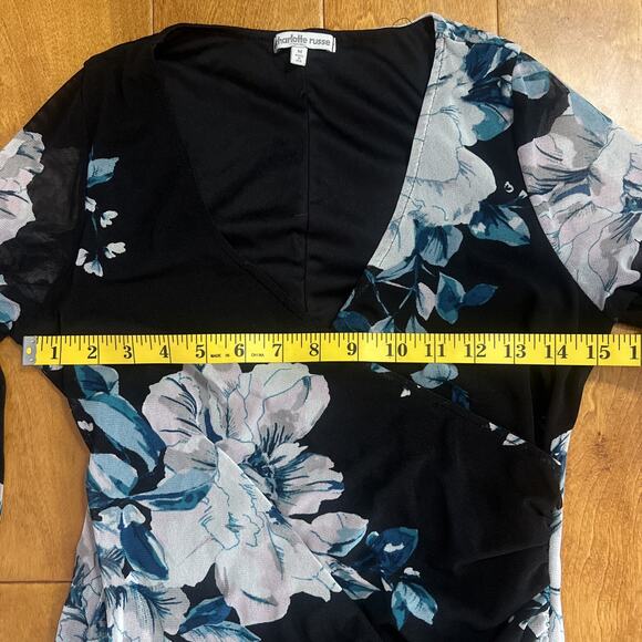 Vintage Charlotte Russe Y2K Floral Wrap Mini Dress M Black Whimsigoth 90’s - Picture 4 of 10